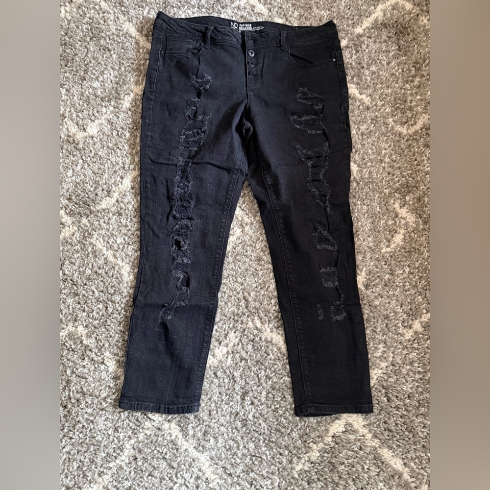 NOBO Black Skinny Jeans with Distressed Detailing